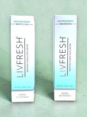 2 Boxes LivFresh Wintergreen Whitening Foaming Gel Toothpaste 1.75 oz New Sealed